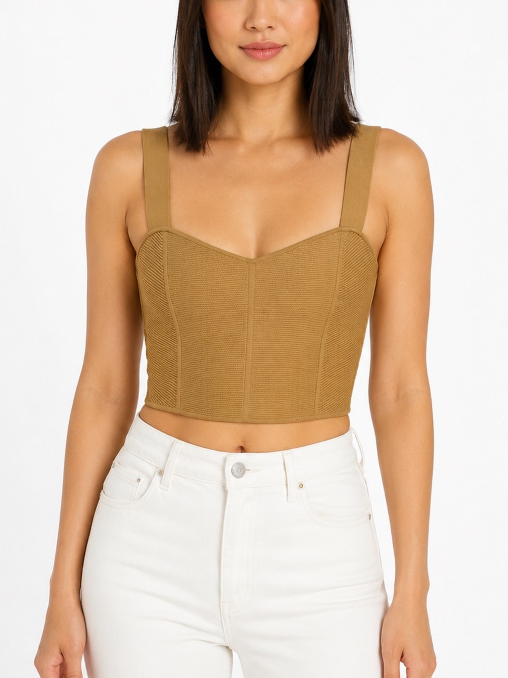 House of Harlow Camel Knit Corset Crop Top Stretch Sweater Tank Bustier Casual L